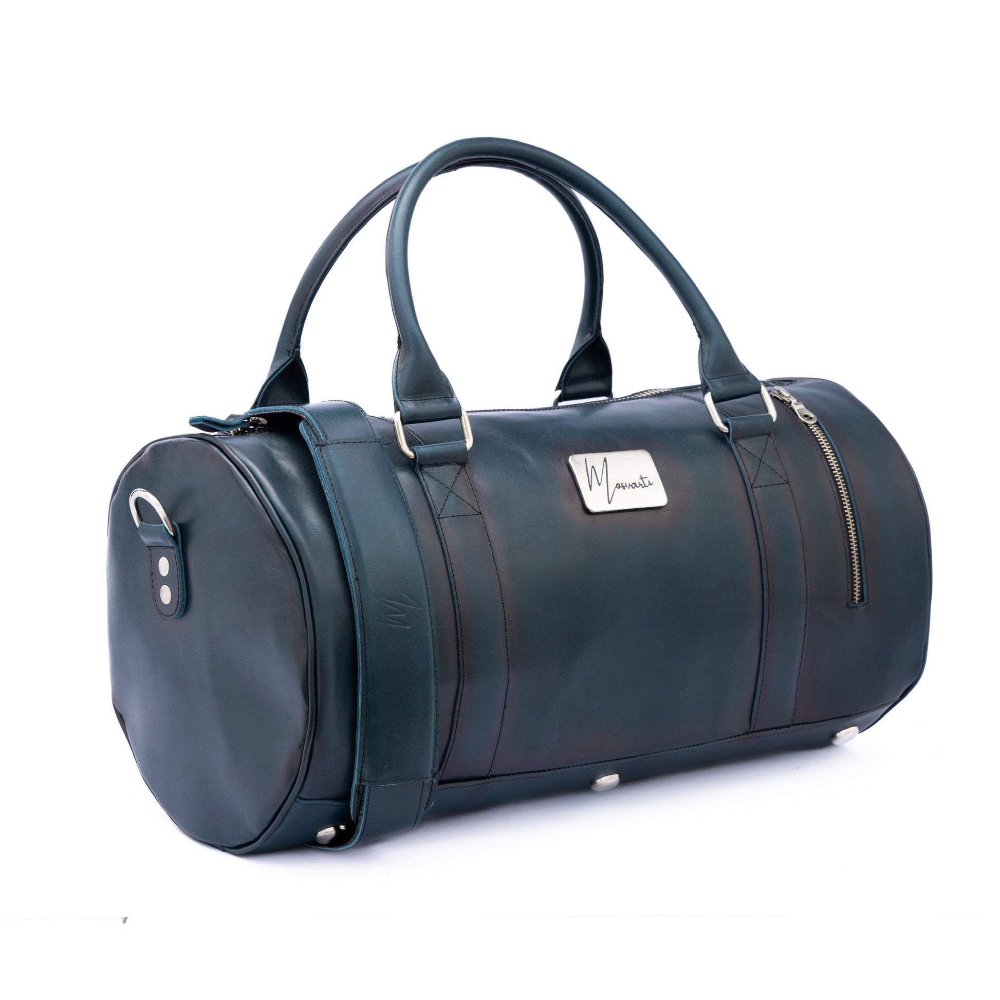 MOSVARTI Maletas Copia de Maleta Piel Genuina Mod. Duffle London Gym (Pull up Azul)