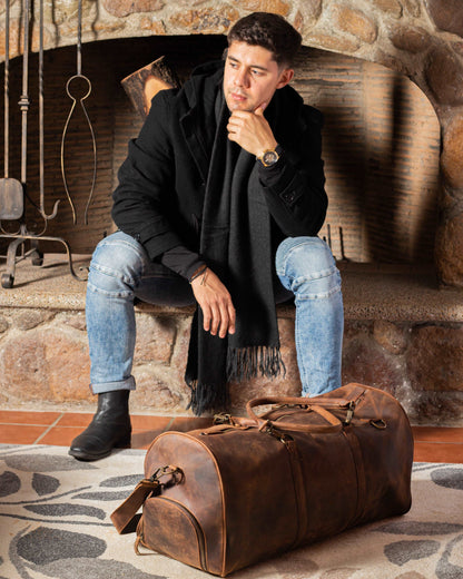 MOSVARTI Maletas Maleta Piel Genuina con Gps mod. New York Duffle (Cray Café)