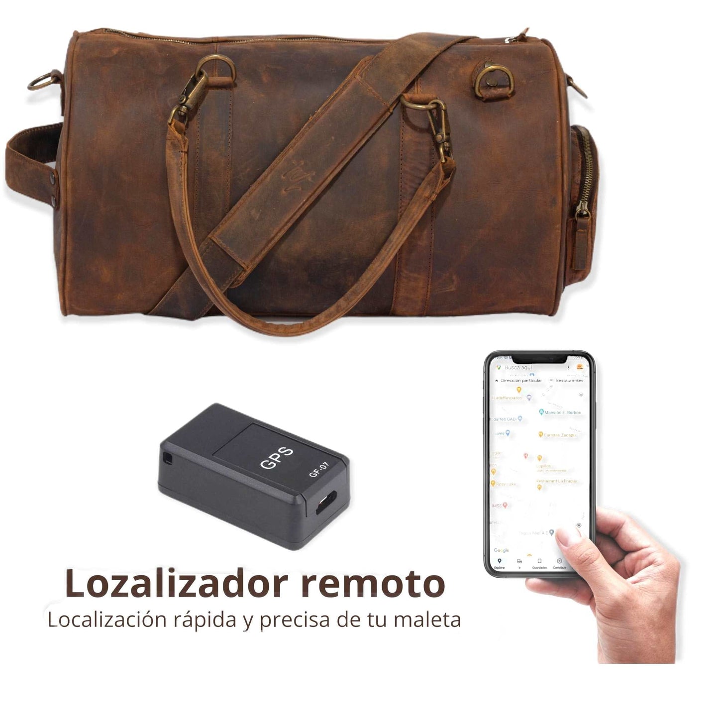 MOSVARTI Maletas Maleta Piel Genuina con Gps mod. New York Jr. Duffle (Crazy Café)