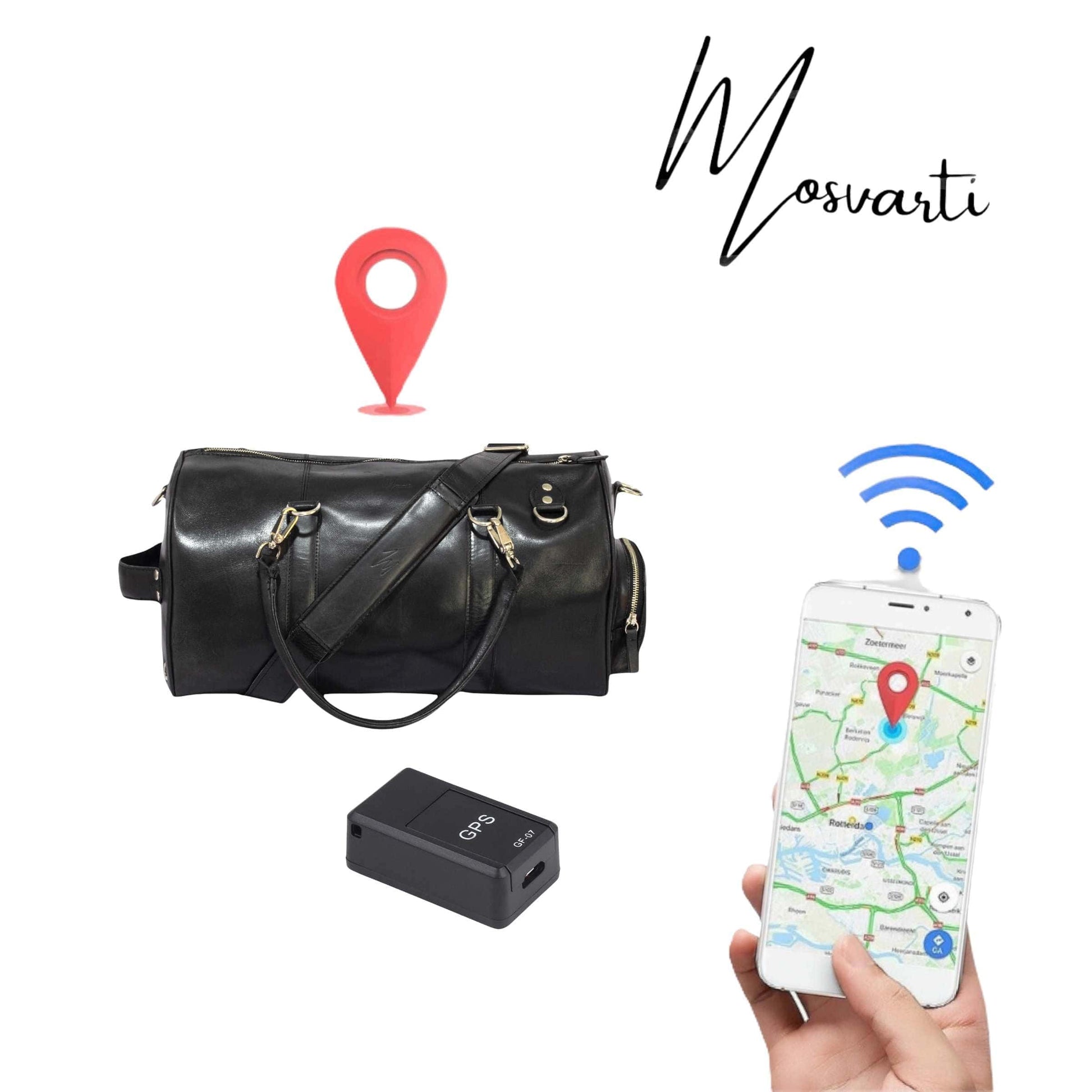 MOSVARTI Maletas Maleta Piel Genuina con Gps mod. New York Jr. Duffle (Pull up Negro)