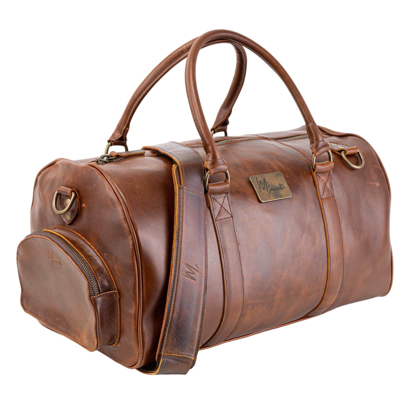 MOSVARTI Maletas Maleta Piel Genuina con Gps mod. New York Jr. Duffle (Pull up Roble )