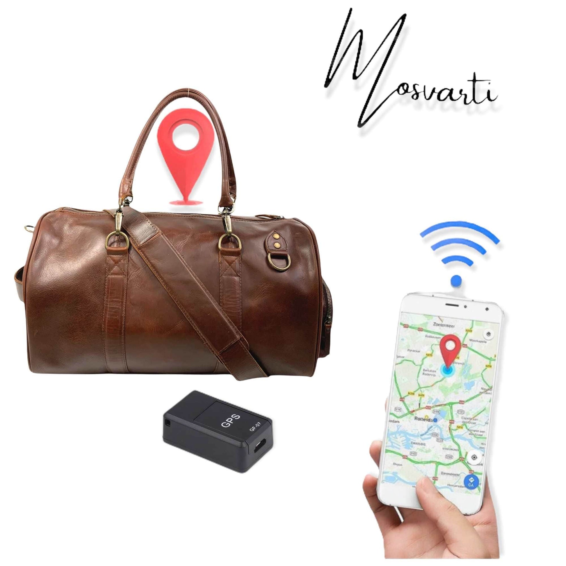 MOSVARTI Maletas Maleta Piel Genuina con Gps mod. New York Jr. Duffle (Pull up Roble )