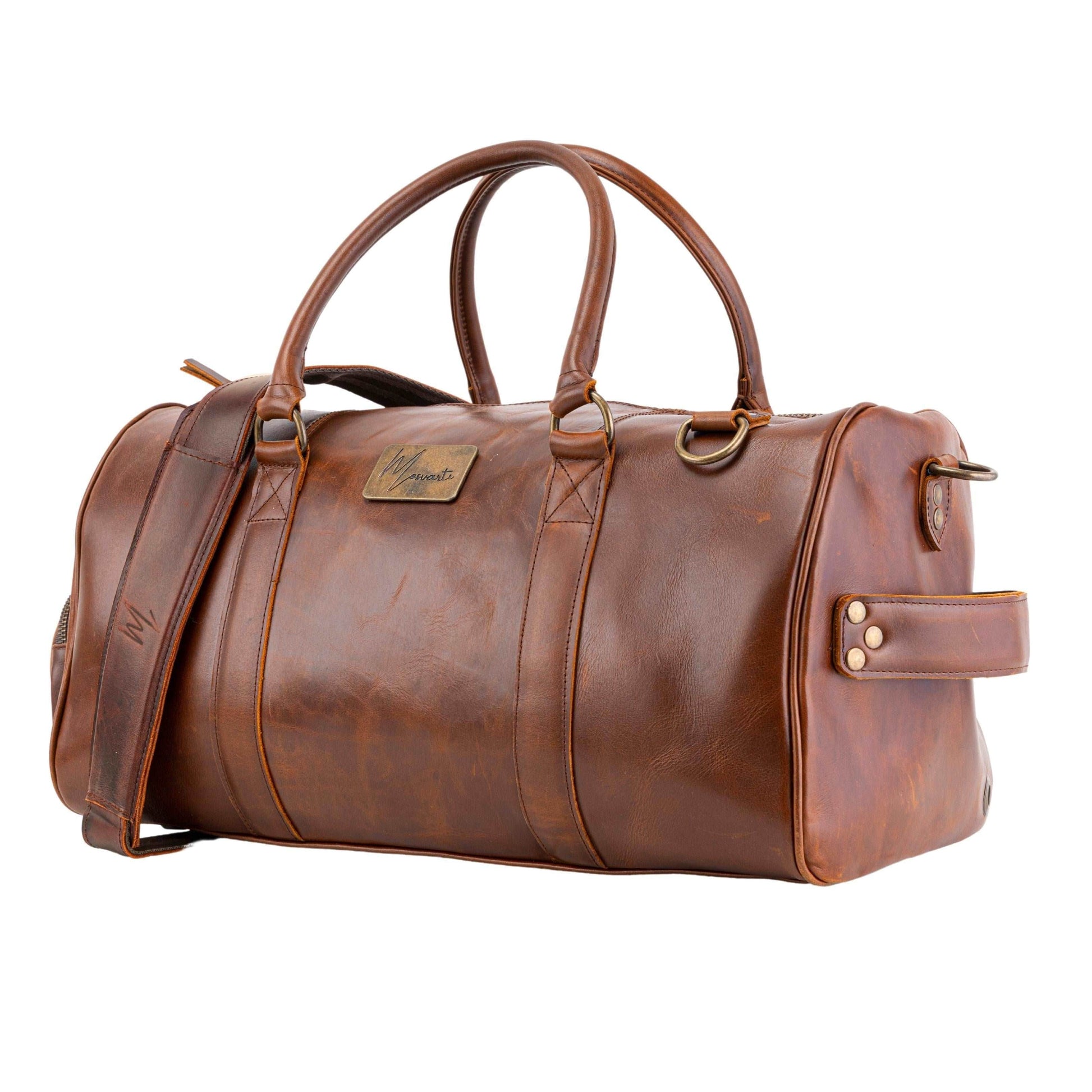 MOSVARTI Maletas Maleta Piel Genuina con Gps mod. New York Jr. Duffle (Pull up Roble )