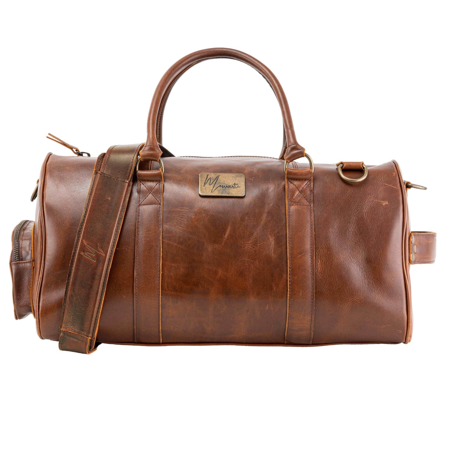 MOSVARTI Maletas Maleta Piel Genuina con Gps mod. New York Jr. Duffle (Pull up Roble )