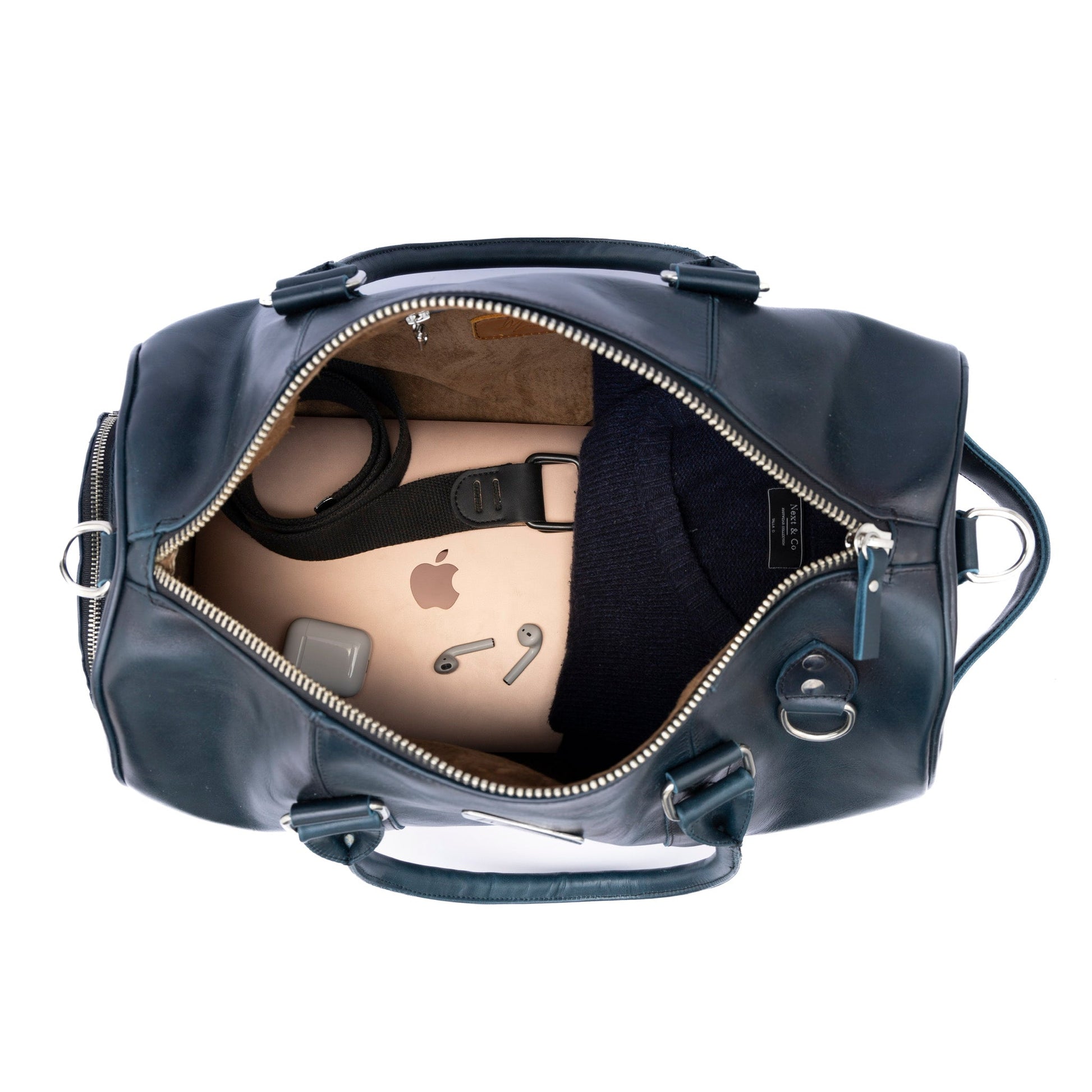 MOSVARTI Maletas Maleta Piel Genuina Mod. Duffle London Gym (Pull up Azul)