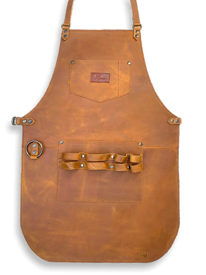 MOSVARTI Mandil Piel 100% Genuina Mandil Parrillero Cuero Genuino (Crazy Miel)