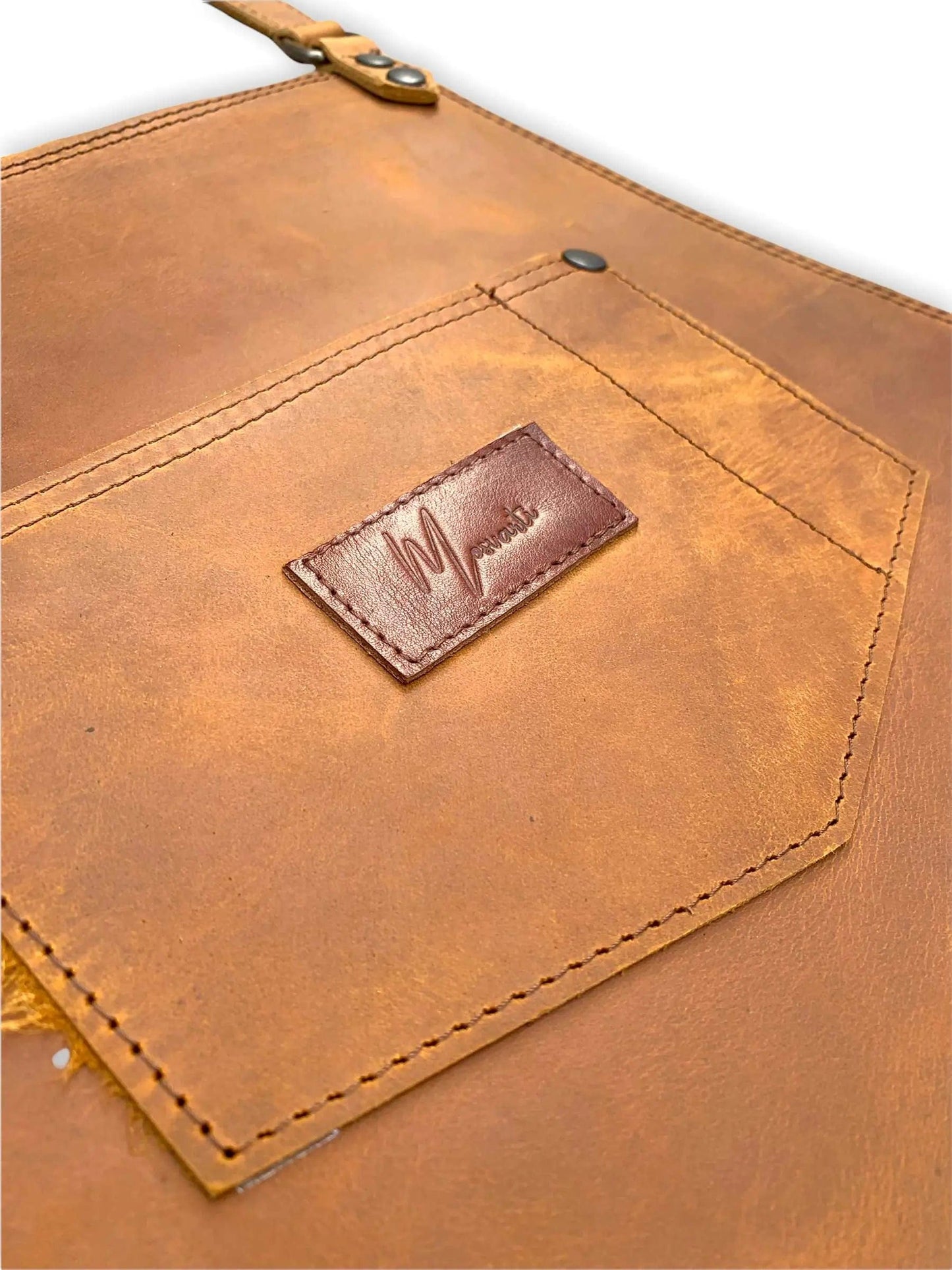 MOSVARTI Mandil Piel 100% Genuina Mandil Parrillero Cuero Genuino (Crazy Miel)