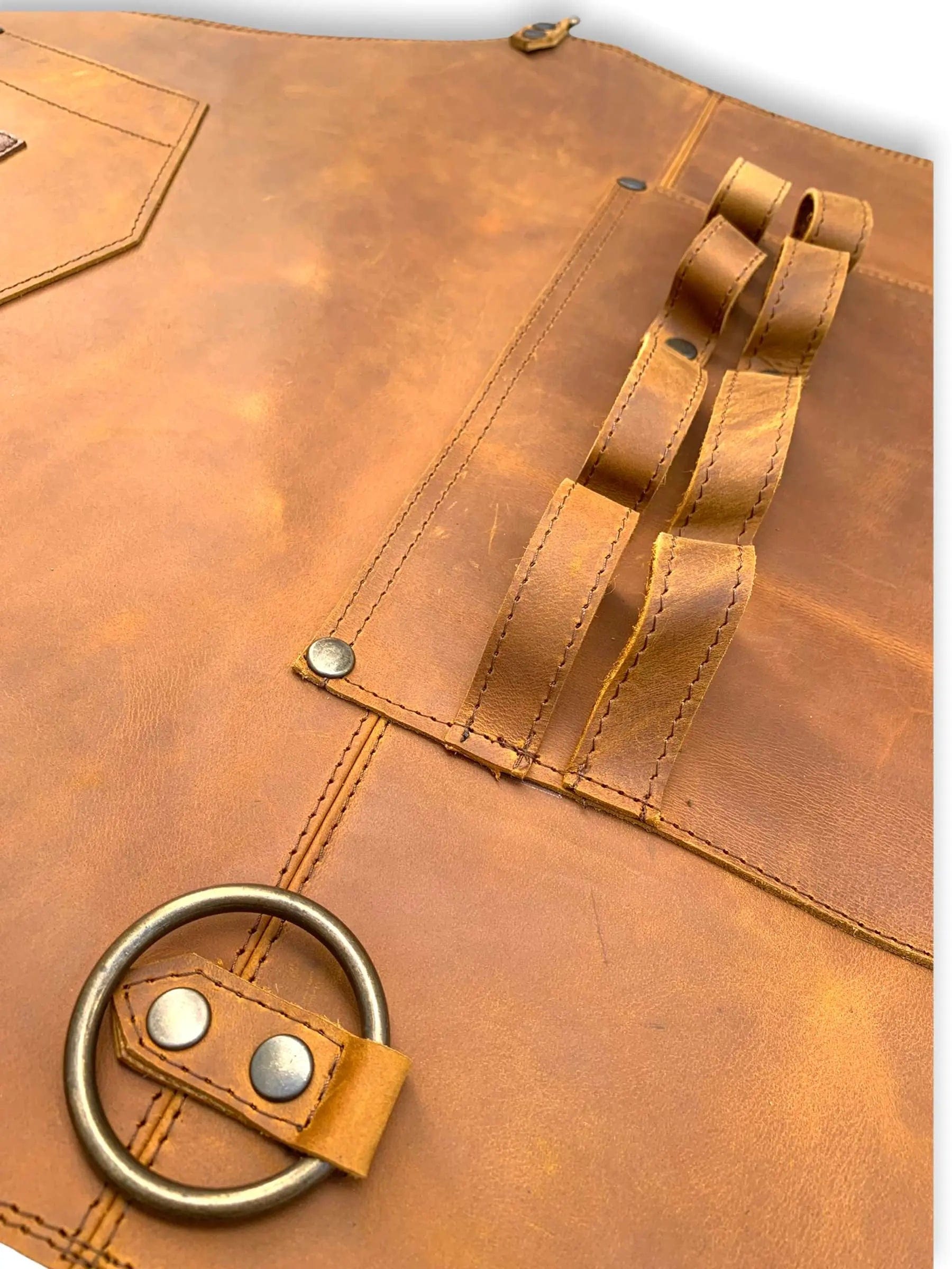 MOSVARTI Mandil Piel 100% Genuina Mandil Parrillero Cuero Genuino (Crazy Miel)