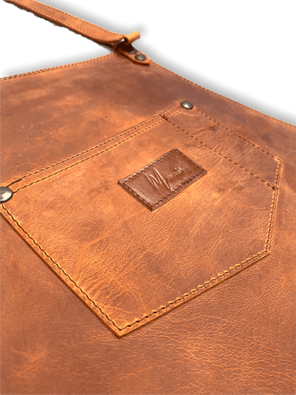 Mosvarti Mandil Piel 100% Genuina Mandil Parrillero Cuero Genuino (Crazy Naranja)