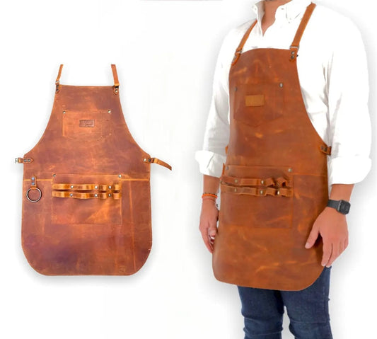 Mosvarti Mandil Piel 100% Genuina Mandil Parrillero Cuero Genuino (Crazy Naranja)