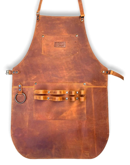 Mosvarti Mandil Piel 100% Genuina Mandil Parrillero Cuero Genuino (Crazy Naranja)