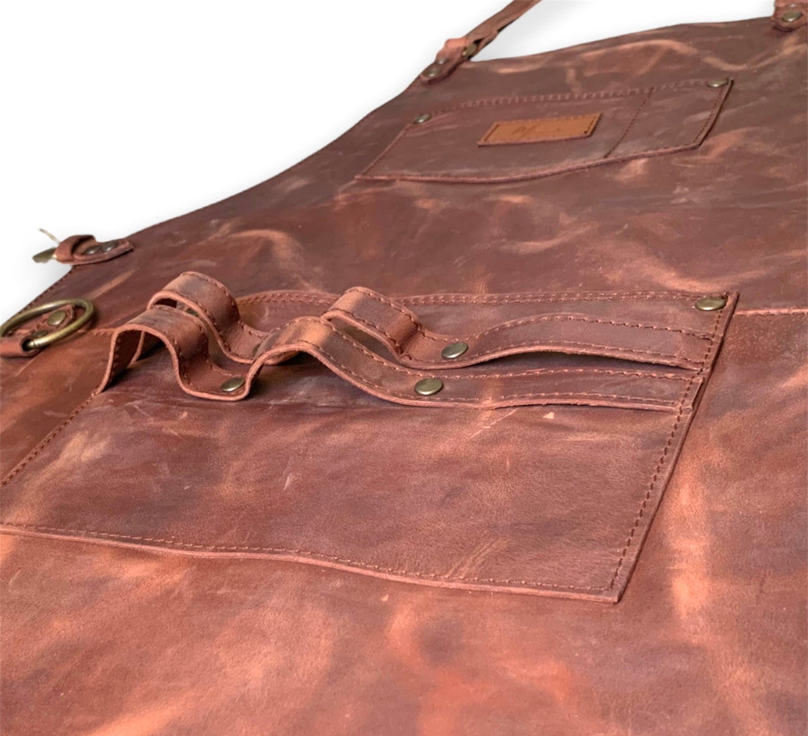 MOSVARTI Mandil Piel 100% Genuina Mandil Parrillero Cuero Genuino (Crazy Shedron)