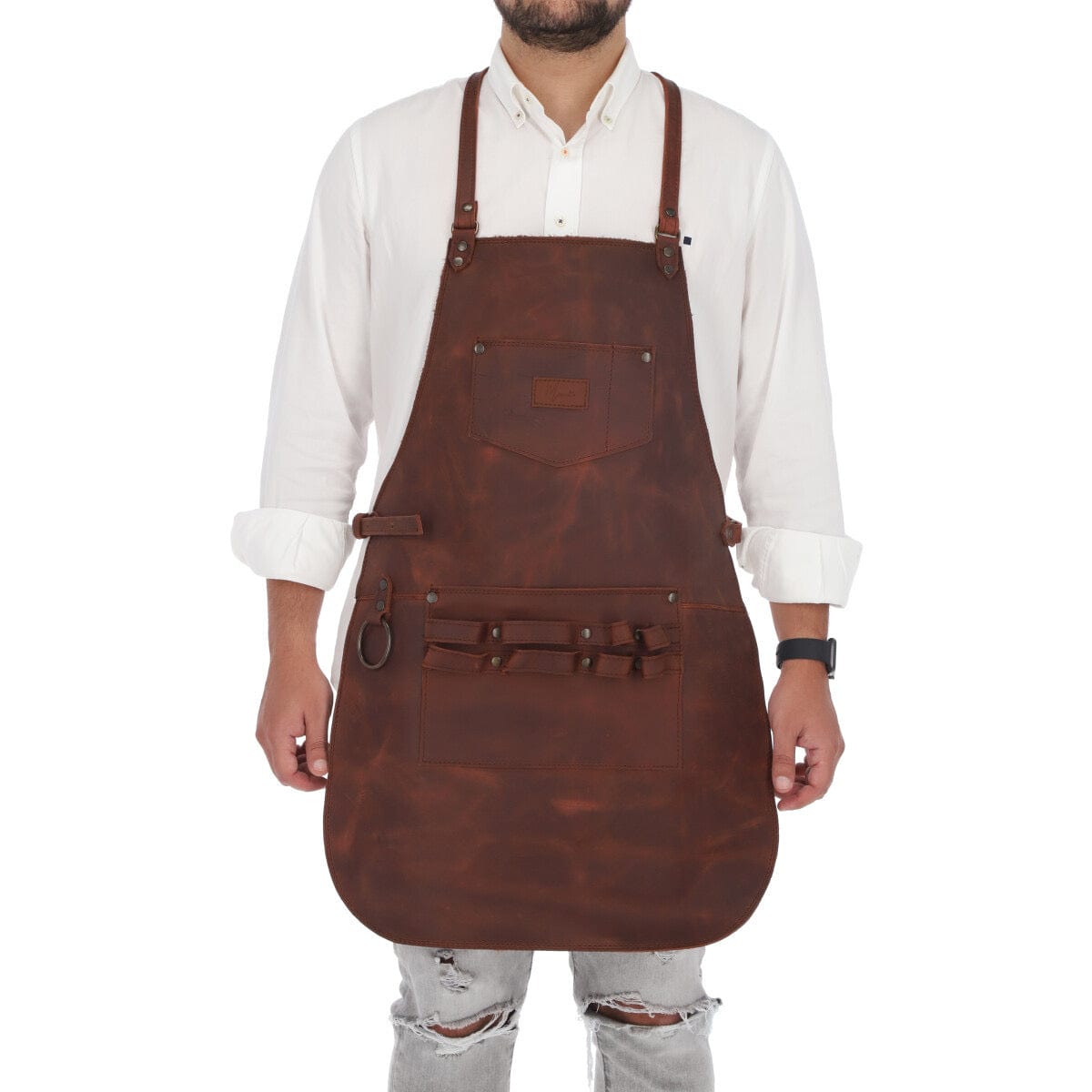 MOSVARTI Mandil Piel 100% Genuina Mandil Parrillero Cuero Genuino (Crazy Shedron)