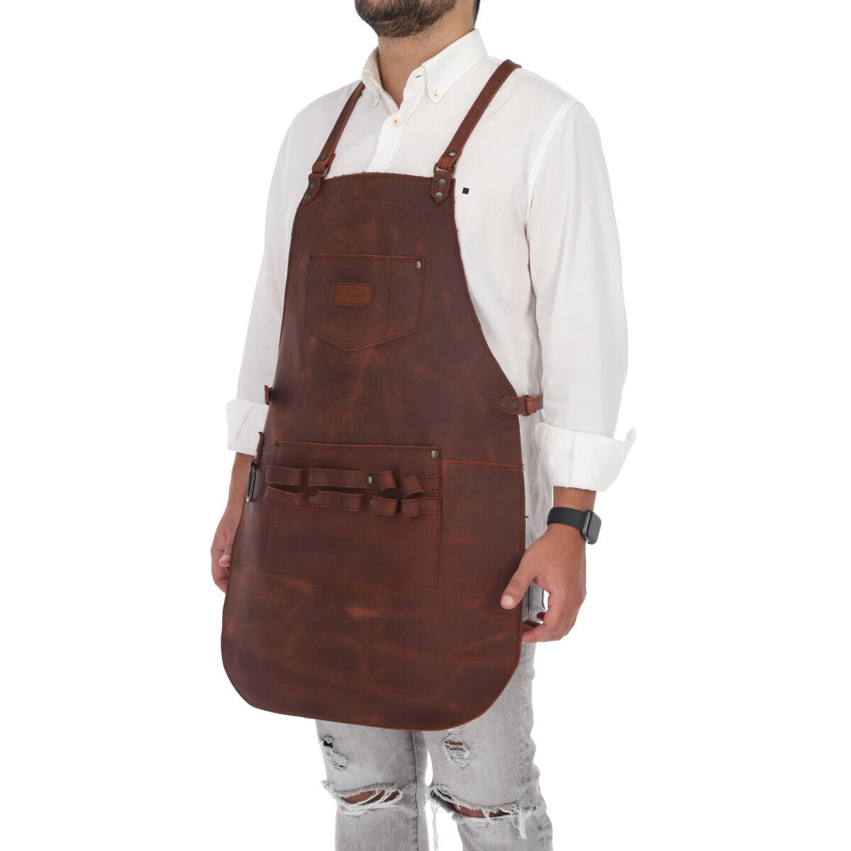MOSVARTI Mandil Piel 100% Genuina Mandil Parrillero Cuero Genuino (Crazy Shedron)