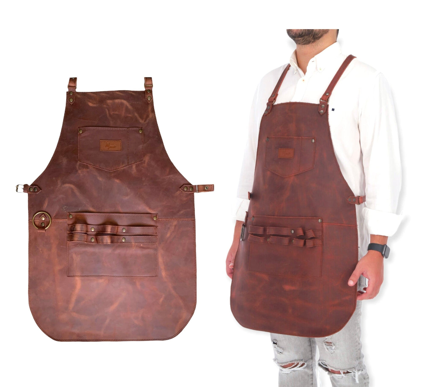 MOSVARTI Mandil Piel 100% Genuina Mandil Parrillero Cuero Genuino (Crazy Shedron)