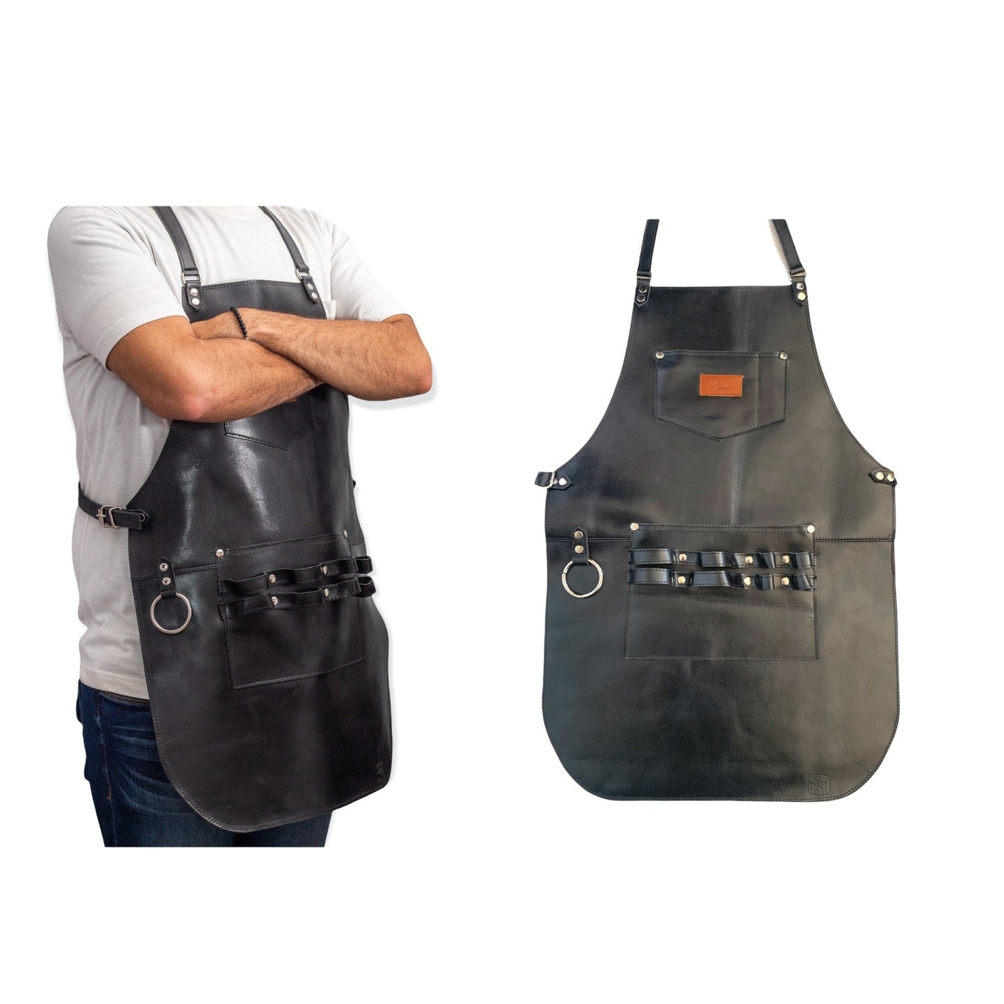 MOSVARTI Mandil Piel 100% Genuina Mandil Parrillero Cuero Genuino (NEGRO)
