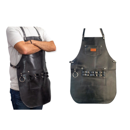 MOSVARTI Mandil Piel 100% Genuina Mandil Parrillero Cuero Genuino (NEGRO)