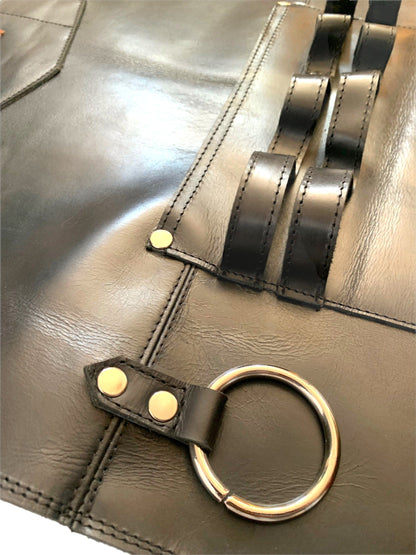 MOSVARTI Mandil Piel 100% Genuina Mandil Parrillero Cuero Genuino (NEGRO)