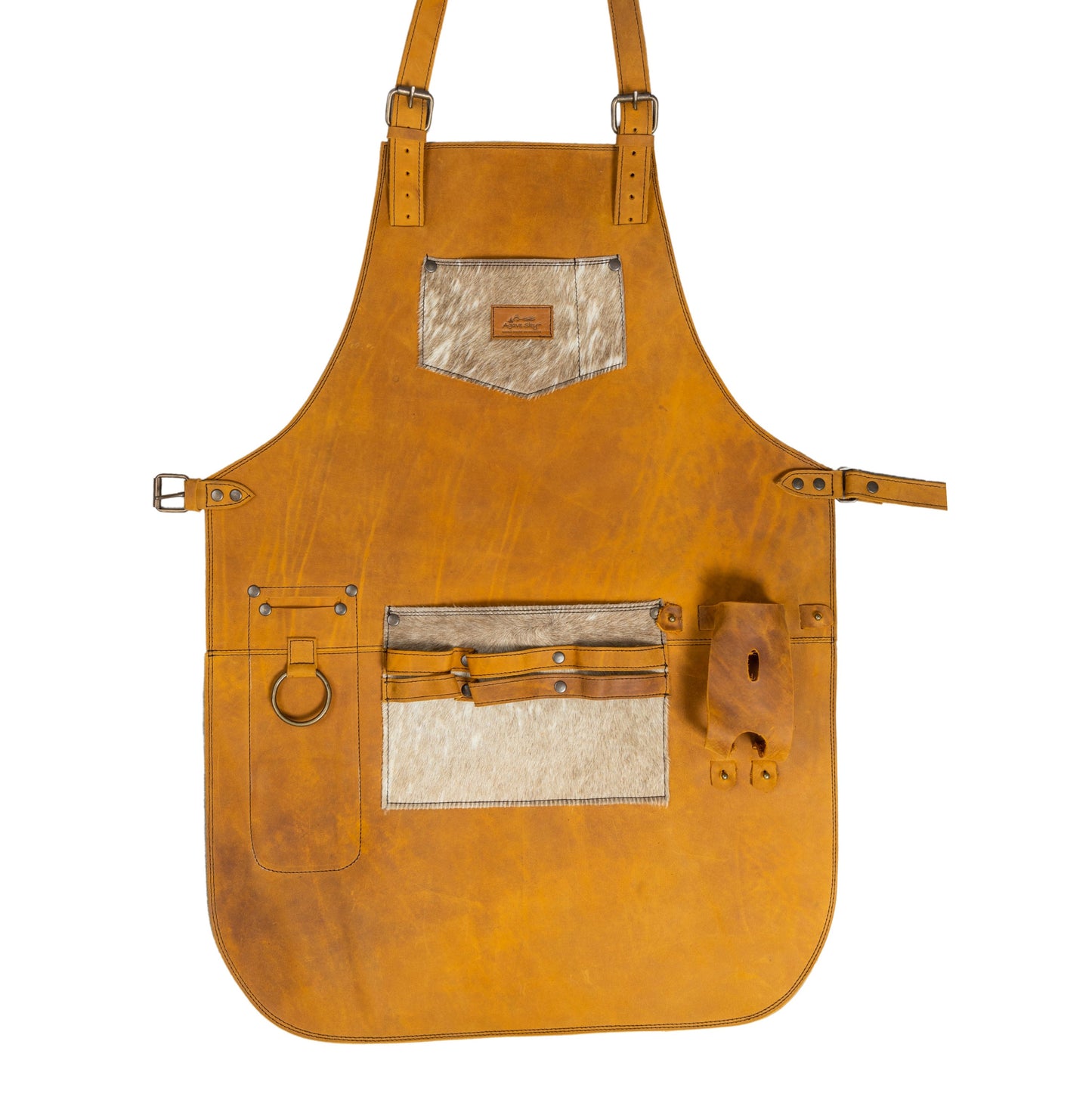 MOSVARTI Mandil Piel Genuina Mod. T-Bone 100% Mandil Parrillero Cuero Genuino  (Crazy Miel pelo res )