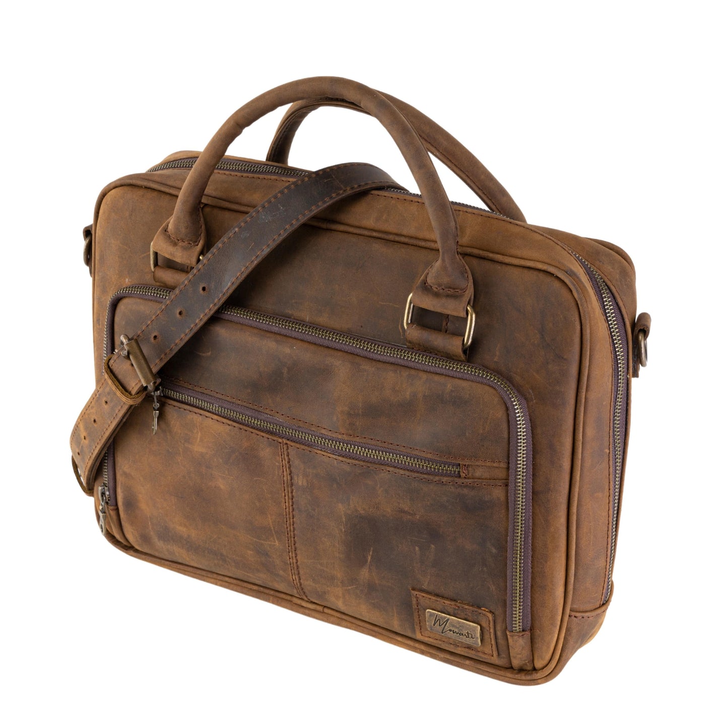 MOSVARTI Portafolio 100% Cuero Mod. Holmes ( Crazy Café)