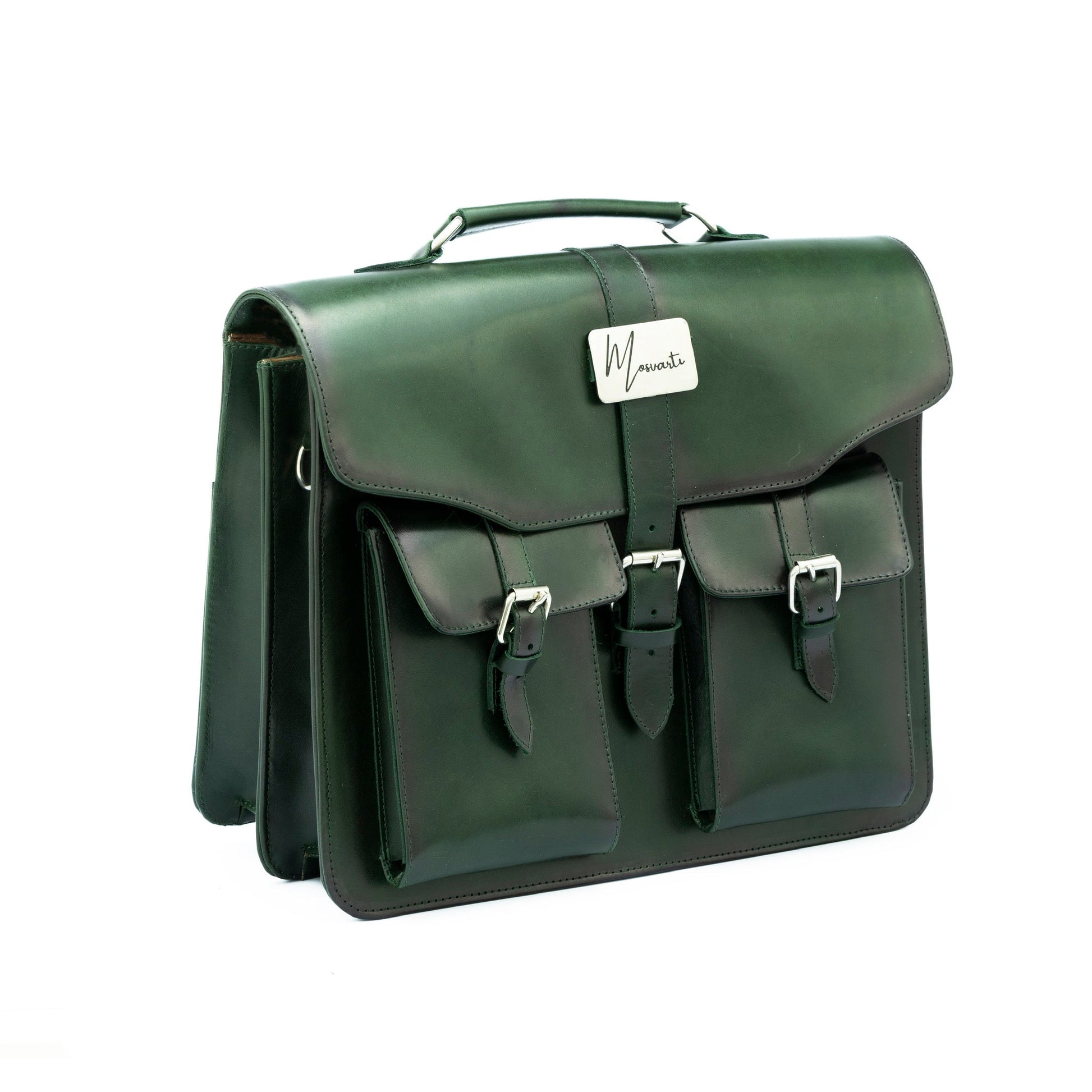 MOSVARTI Portafolio 100% CUERO Mod. Messenger ( Pull Verde)